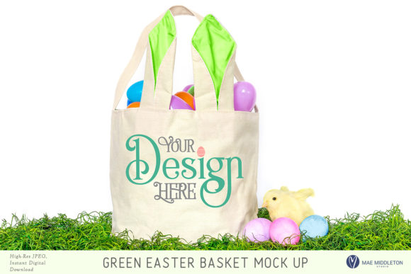Download Easter Basket with Green Bunny Ears Mock Up - Easter Collection