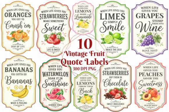 Download Vintage Fruit Quote Labels Bundle - Labels Collection